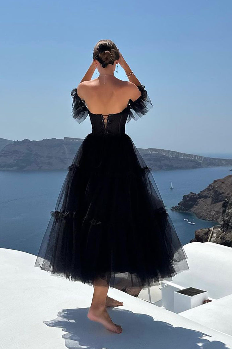Load image into Gallery viewer, Tulle A-Line Sweetheart Black Prom Dress