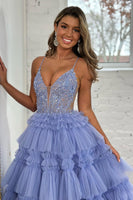 Load image into Gallery viewer, Sparkly Lilac Corset Beaded Long Tiered Prom Dress with Slit