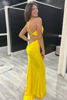 Load image into Gallery viewer, Bright Yellow Mermaid Spaghetti Straps Long Prom Dress