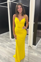 Load image into Gallery viewer, Bright Yellow Mermaid Spaghetti Straps Long Prom Dress