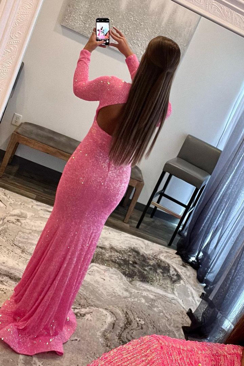 Load image into Gallery viewer, Mermaid Glitter Navy Sequins Mesh Evening Dress Backless Prom Dress