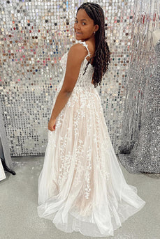 White Off the Shoulder Prom Dress with Appliques