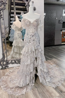 Load image into Gallery viewer, Black Mermaid Off the Shoulder Corset Prom Dress with Lace