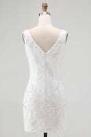 Load image into Gallery viewer, Sparkly White V-Neck Tight Short Prom Dress with Sequins