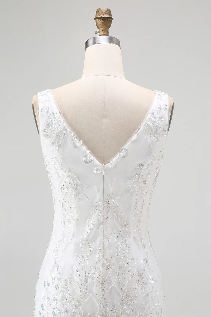 Load image into Gallery viewer, Sparkly White V-Neck Tight Short Prom Dress with Sequins