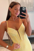 Load image into Gallery viewer, Glitter Black Corset Spaghetti Straps Mermaid Long Prom Dress with Slit