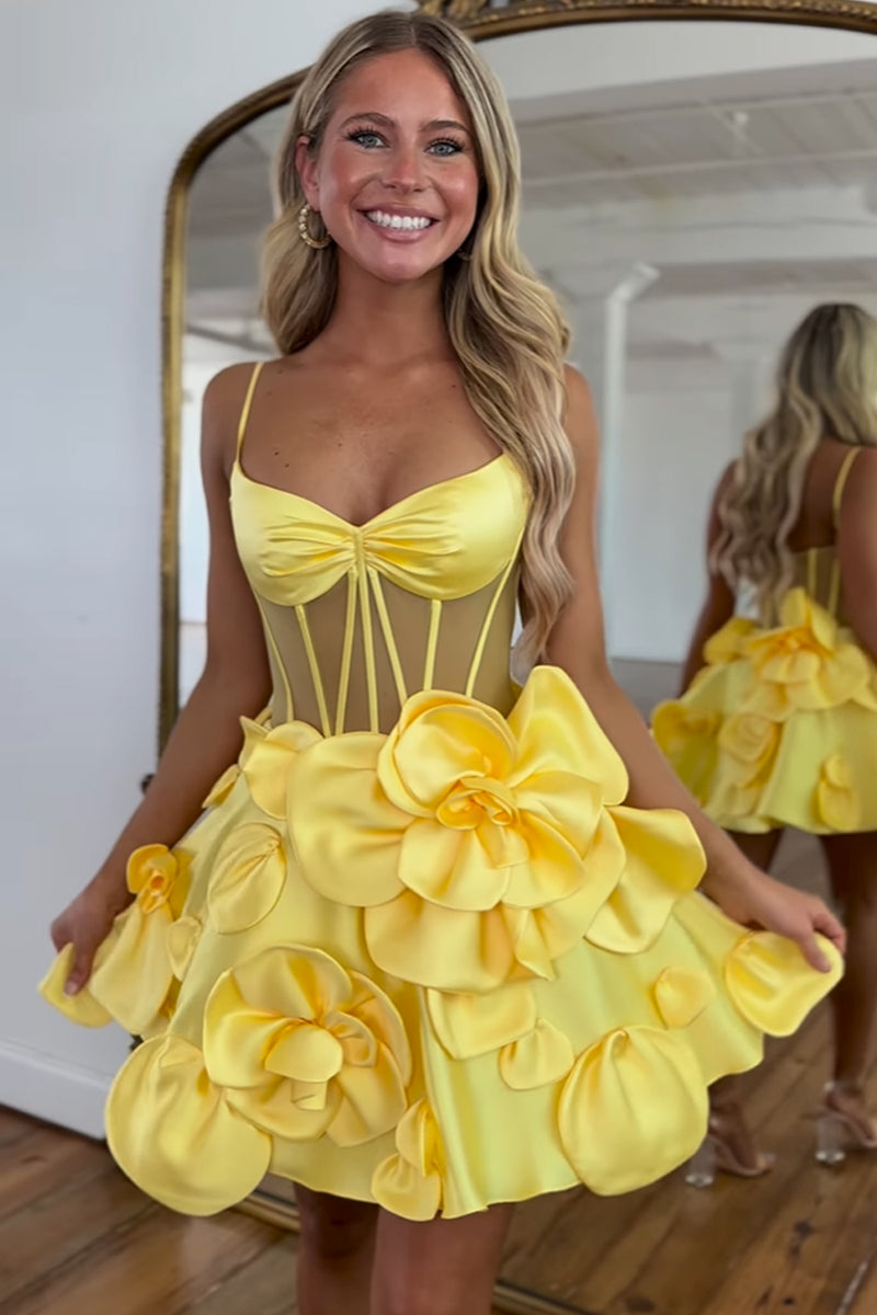 Gown Yellow Dress Party Queendancer Women Yellow A-Line Short Prom Dress With Flowers Spaghetti Straps Corset Satin Party Dress Queendanceruk Gown Yellow Dress Party Queendancer Women Yellow A-Line Short Prom Dress With Flowers Spaghetti Straps Corset Satin Party Dress Queendanceruk