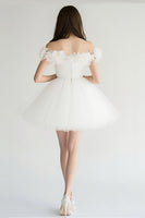 Load image into Gallery viewer, White Off The Shoulder A Line Tulle Short Graduation Dress with 3D Flowers