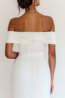 Load image into Gallery viewer, White Off The Shoulder Pleated Chiffon Long Engagement Dress