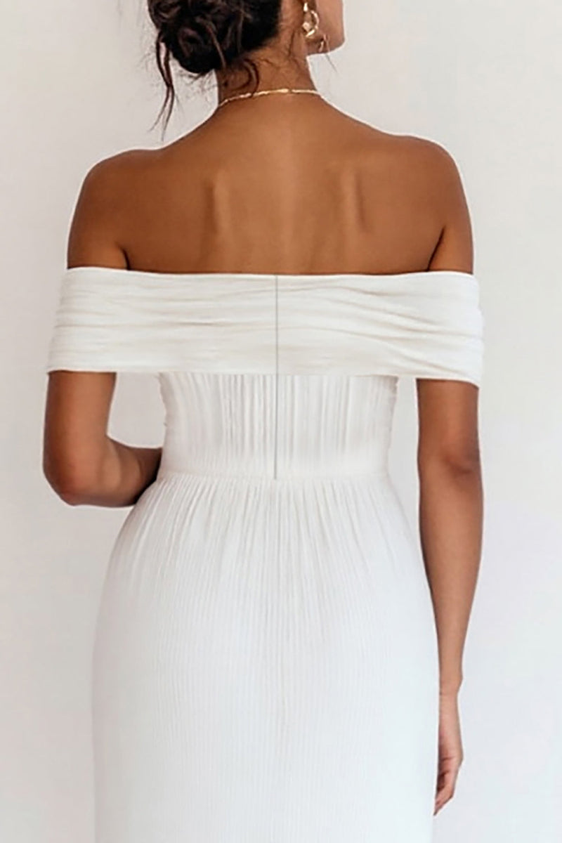 Load image into Gallery viewer, White Off The Shoulder Pleated Chiffon Long Engagement Dress