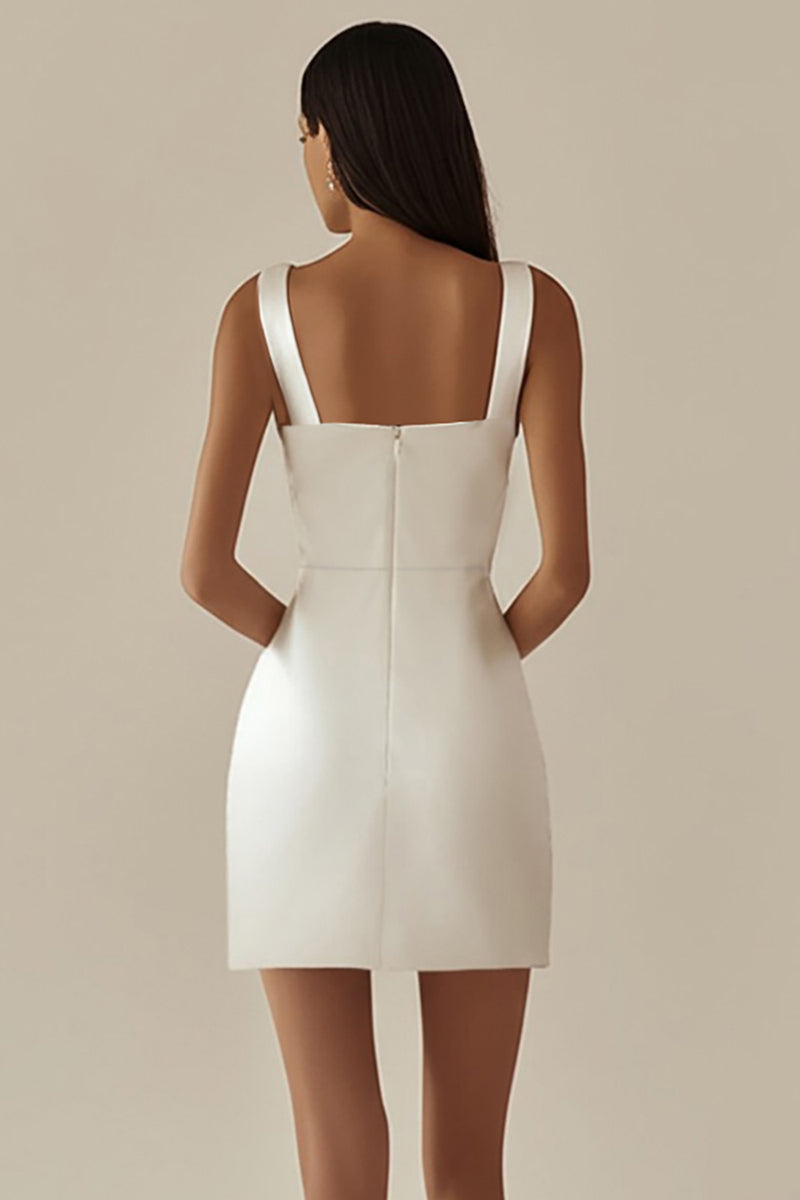 Load image into Gallery viewer, White Sheath Satin V-Neck Spaghetti Straps Short Graduation Dress