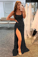 Load image into Gallery viewer, Mermaid Glitter Sequins Sexy Golden Backless Long Prom Dress