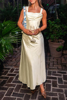 Load image into Gallery viewer, Yellow Satin A Line Thick Straps Maxi Formal Dress