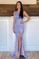 Load image into Gallery viewer, Mermaid One Shoulder Dark Purple Sequins Long Prom Dress