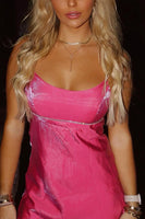 Load image into Gallery viewer, Sparkly Fuchsia Spaghetti Straps Beaded A-Line Backless Mini Birthday Dress