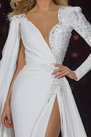 Load image into Gallery viewer, Sparkly White Long Sleeves Mermaid Pageant Dress with Slit
