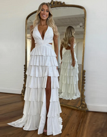 Load image into Gallery viewer, Sparkly Fuchsia Beaded A Line Tiered Long Prom Dress with Slit