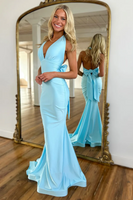 Load image into Gallery viewer, Orange Mermaid Halter Satin Prom Dress
