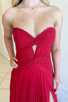 Load image into Gallery viewer, Fuchsia A Line Sweetheart Keyhole Long Pleated Prom Dress with Slit