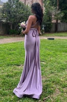 Load image into Gallery viewer, Orange Mermaid Halter Satin Prom Dress