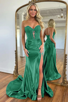 Load image into Gallery viewer, Fuchsia Mermaid Satin Sweetheart Corset Long Prom Dress with Slit