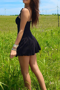 Black A Line Corset Spaghetti Straps Mini Birthday Dress