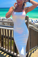 Load image into Gallery viewer, Simple White Sheath Spaghetti Straps Boho Maxi Prom Dress