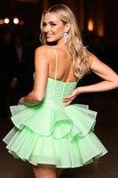 Load image into Gallery viewer, Sparkly Green Ruffled Tulle Corset Short Prom Dress with Beading
