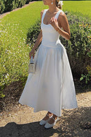 Load image into Gallery viewer, White Scoop Neck A Line Maxi Birthday Dress