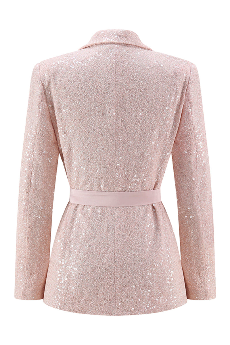Load image into Gallery viewer, 2 Piece Sparkly Pink Sequin Pencil Midi Prom Suits with Sash
