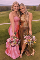 Load image into Gallery viewer, Silver Satin Corset Mermaid Sweetheart Long Prom Dress with Slit