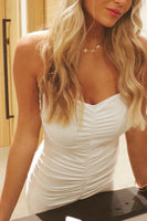 Load image into Gallery viewer, White Strapless Bodycon Ruched Midi Prom Dress with Slit