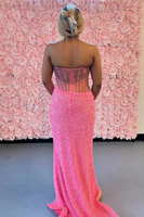 Load image into Gallery viewer, Sparkly Strapless Gold Mermaid Maxi Prom Dress with Slit