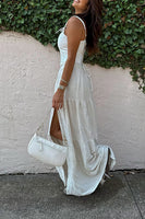 Load image into Gallery viewer, White A Line Cut Out Maxi Corset Formal Dress with Slit