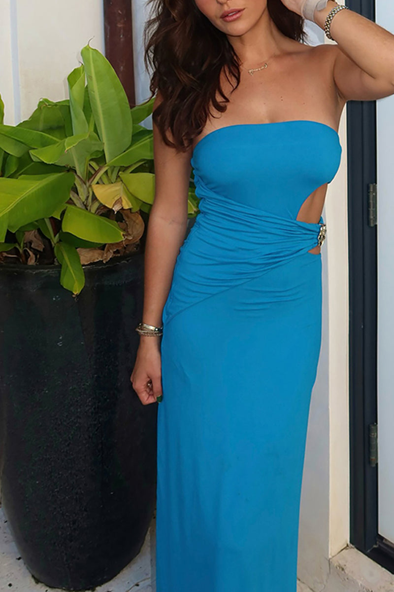 Load image into Gallery viewer, Sky Blue Cut Out Strapless Sheath Maxi Formal Dress
