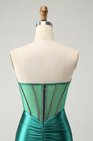 Load image into Gallery viewer, Glitter Dark Green Beaded Corset Satin Short Prom Dress