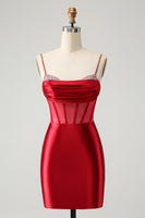 Load image into Gallery viewer, Glitter Dark Red Corset Beaded Tight Party Dress