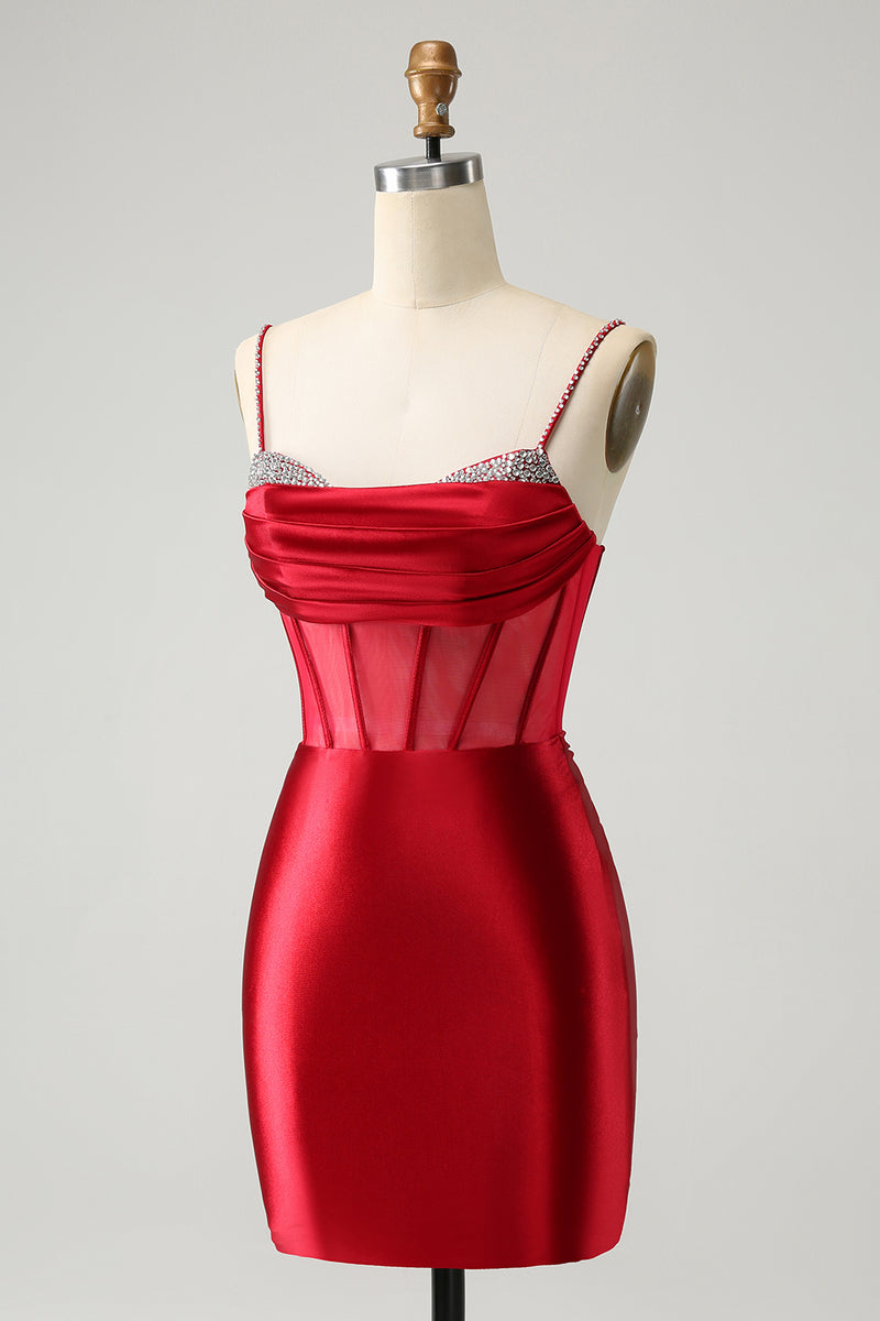 Load image into Gallery viewer, Glitter Dark Red Corset Beaded Tight Party Dress