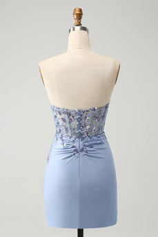 Glitter Lilac Sequined Tight Strapless Corset Party Dress
