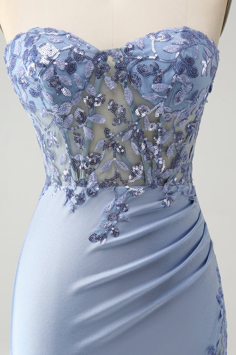 Load image into Gallery viewer, Glitter Lilac Sequined Tight Strapless Corset Party Dress