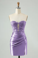 Load image into Gallery viewer, Glitter Royal Blue Beaded Appliques Tight Short Prom Dress