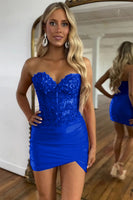 Load image into Gallery viewer, Sparkly Fuchsia Bodycon Strapless Corset Beaded Short Prom Dress with Appliques