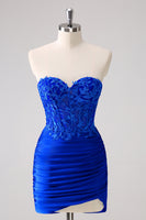 Load image into Gallery viewer, Sparkly Fuchsia Bodycon Strapless Corset Beaded Short Prom Dress with Appliques
