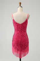 Load image into Gallery viewer, Glitter Sage Tight Scoop Short Prom Dress with Tassels