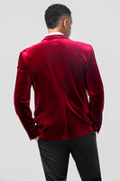 Load image into Gallery viewer, Burgundy Notched Lapel Velvet Men's Prom Blazer