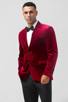 Load image into Gallery viewer, Burgundy Notched Lapel Velvet Men's Prom Blazer
