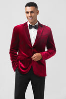 Load image into Gallery viewer, Burgundy Notched Lapel Velvet Men's Prom Blazer