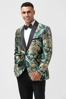 Load image into Gallery viewer, Dark Green Shawl Lapel Jacquard One Button Men's Prom Blazer