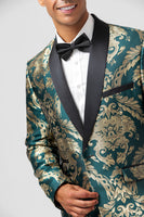 Load image into Gallery viewer, Dark Green Shawl Lapel Jacquard One Button Men's Prom Blazer