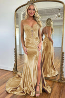 Load image into Gallery viewer, Sparkly Dark Green Mermaid Beaded Appliques Strapless Corset Long Prom Dress with Slit